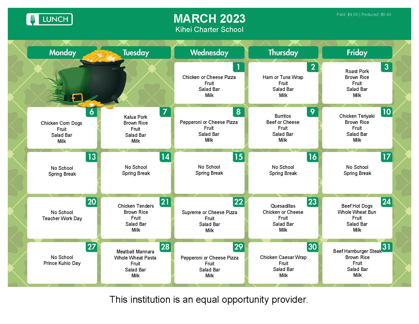 Lunch Menu March 2023