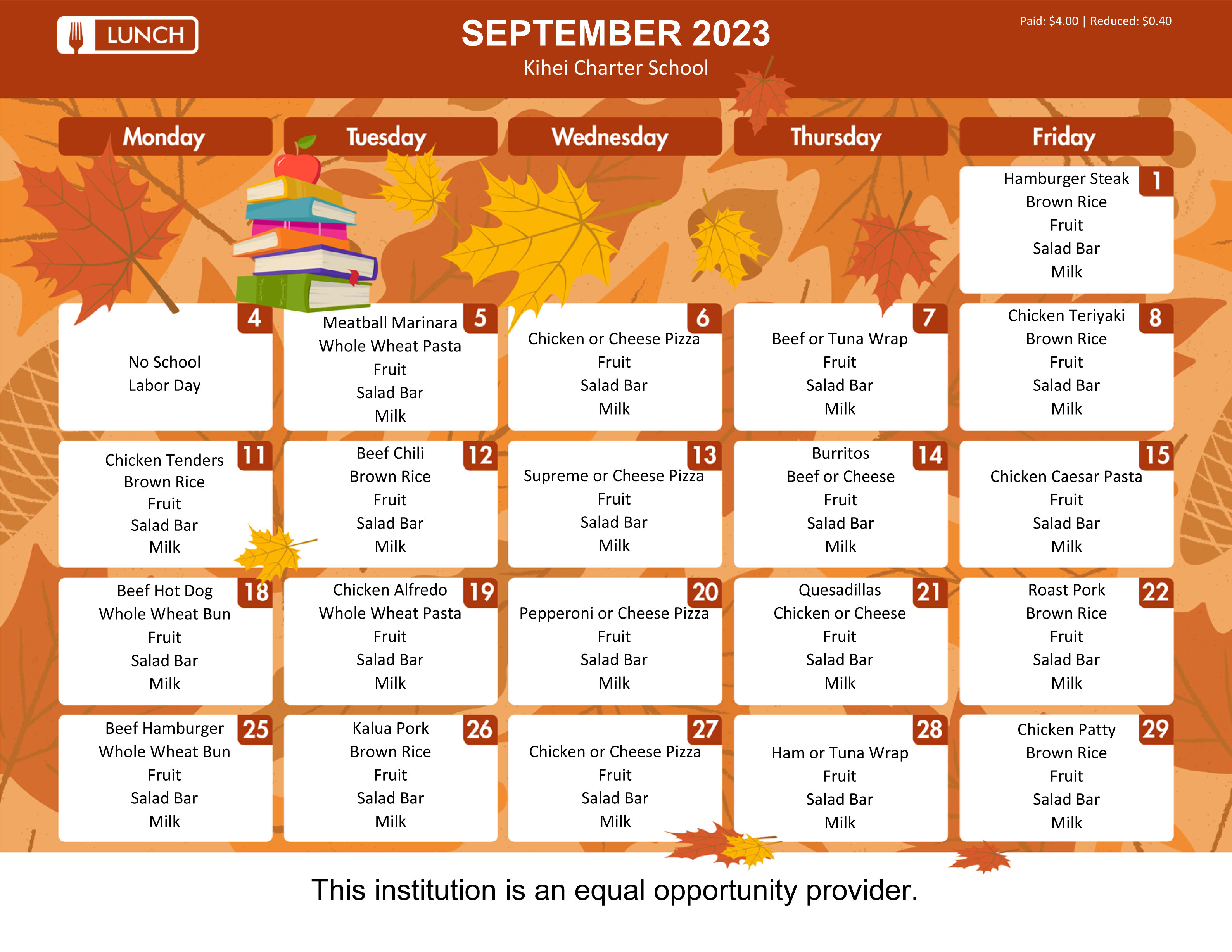 KCS Lunch Menu for SEP '23